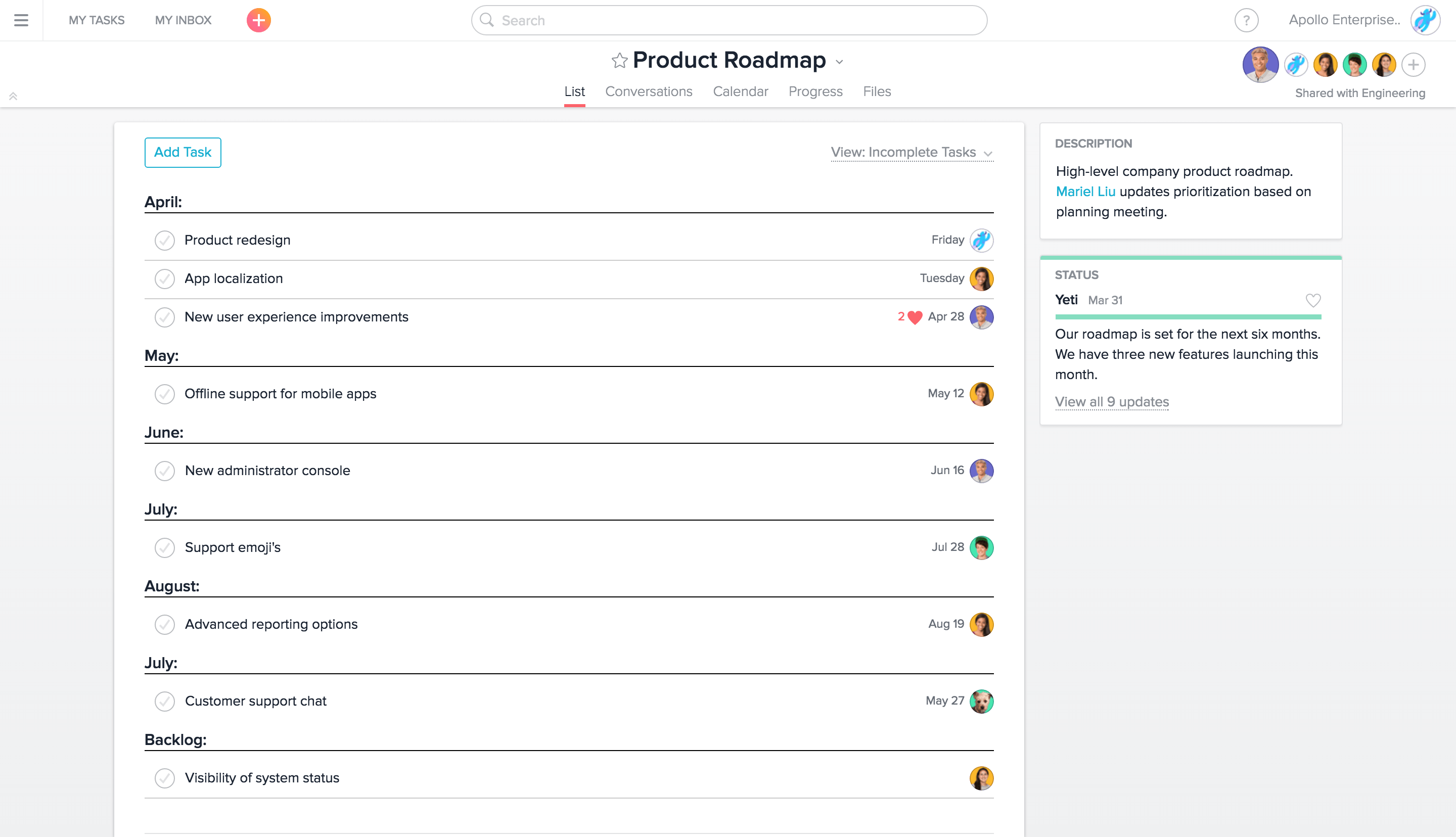 Asana screen 2