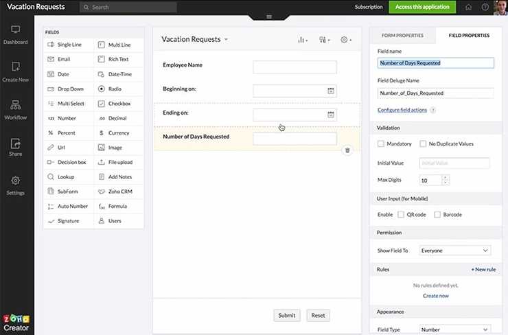 Zoho Creator screen 2