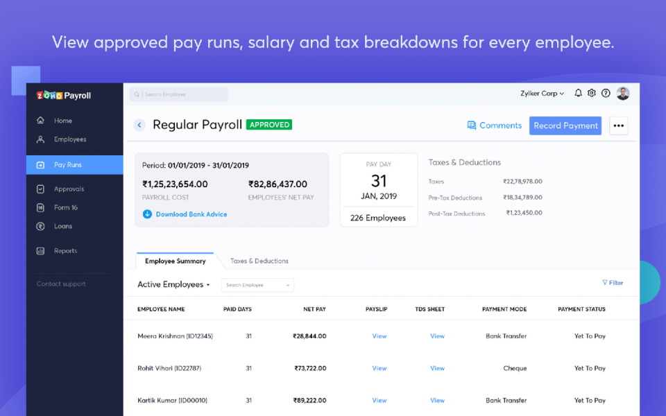 Zoho Payroll screen 4